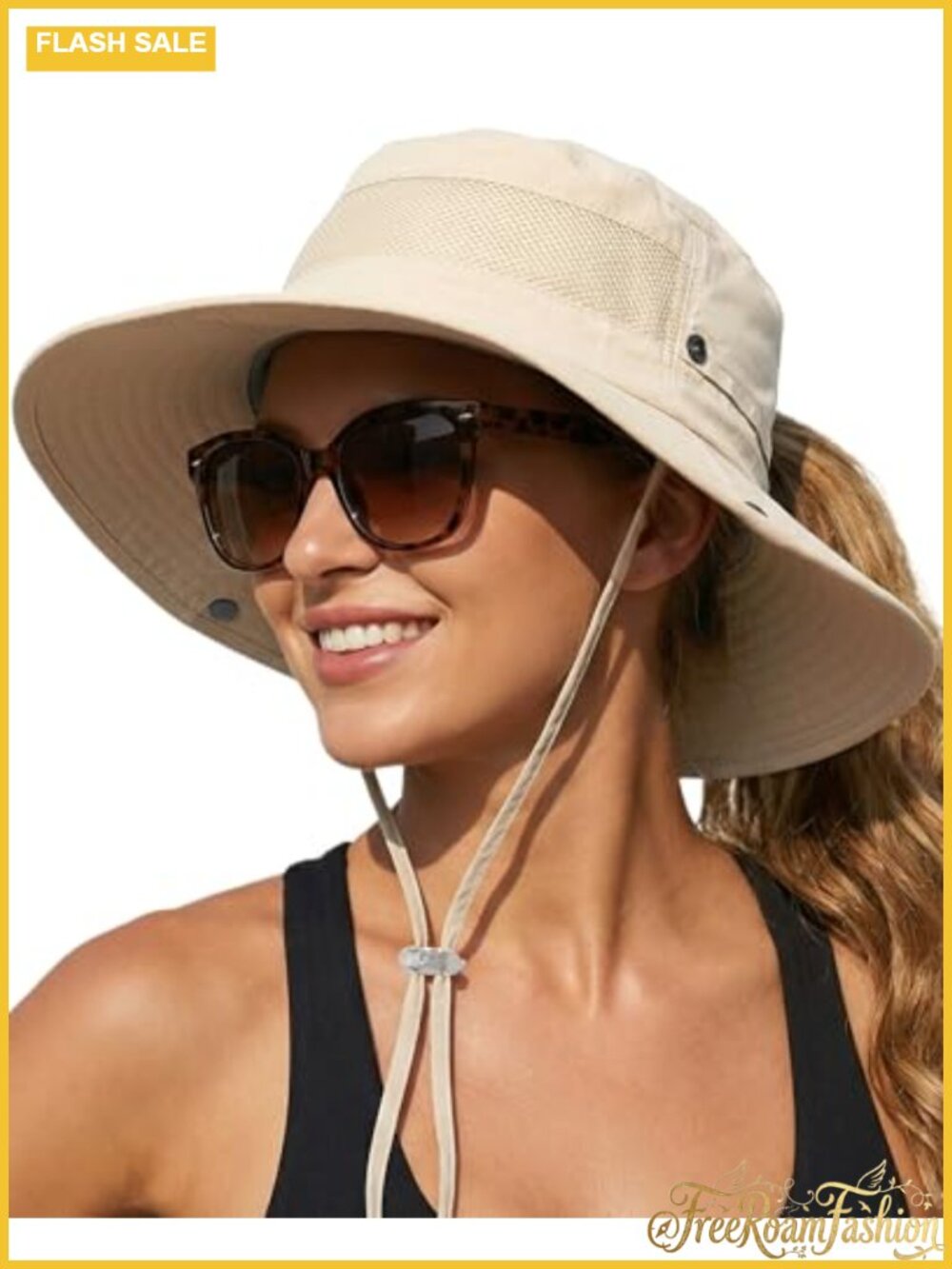 Wide Brim Bucket Sun Hat with Ponytail Hole UV Protection